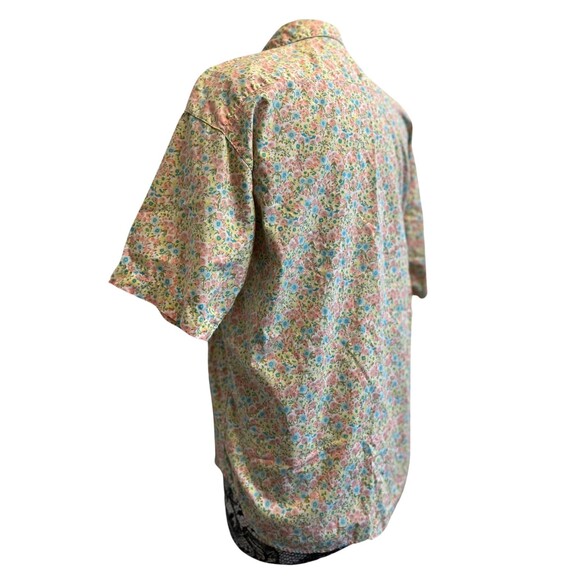 Vintage 90s Shirt Button Up Collar Short Sleeve Floral Yellow Pink Blue Cotton M - Picture 16 of 16